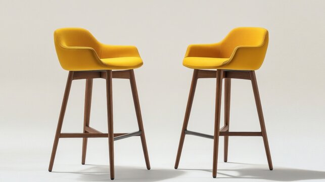 Yellow bar stool with wooden legs and simple design