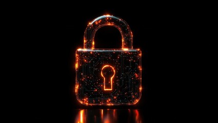 Glowing digital padlock symbolizing cybersecurity and data protection with futuristic electronic circuitry
