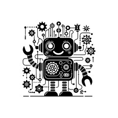 simple silhouette of Wires, gears, and smiles