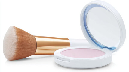 Soft makeup brush and compact powder with mirror for halal cosmetics application enhancing natural beauty and smooth skin finish
