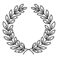 Elegant laurel wreath illustration in simple black outline perfect for awards and decorations