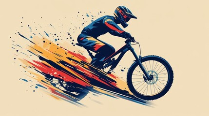 Action shot of mountain biker in mid-air, dynamic background