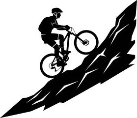 Mountain Biker Climbing Steep Trail Silhouette