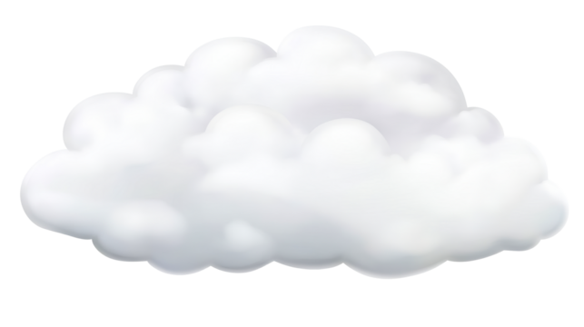 Fluffy cumulus cloud rendering on a black background, cut out transparent