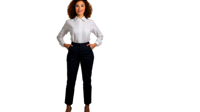 Smiling Hispanic female professional in white shirt, cut out transparent - Powered by Adobe