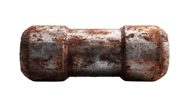 Grungy steel metal block, corroded material, oxidized surface, cut out transparent