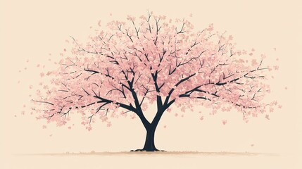 Obraz premium Cherry Blossom Tree in Springtime; Peaceful Landscape; Illustration; Stock Photo