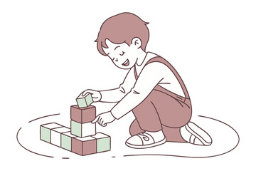 Child's Play: A young child engrossed in stacking blocks, a simple yet enriching activity that cultivates imagination and fine motor skills.