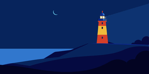lighthouse in the night vector illustration