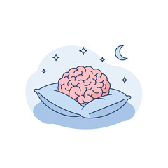 Brain resting on soft pillow under moonlight in dreamlike setting  