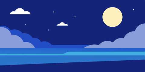 Fototapeta premium Moonlight illuminates the serene night landscape over the sea, with stars twinkling in the sky