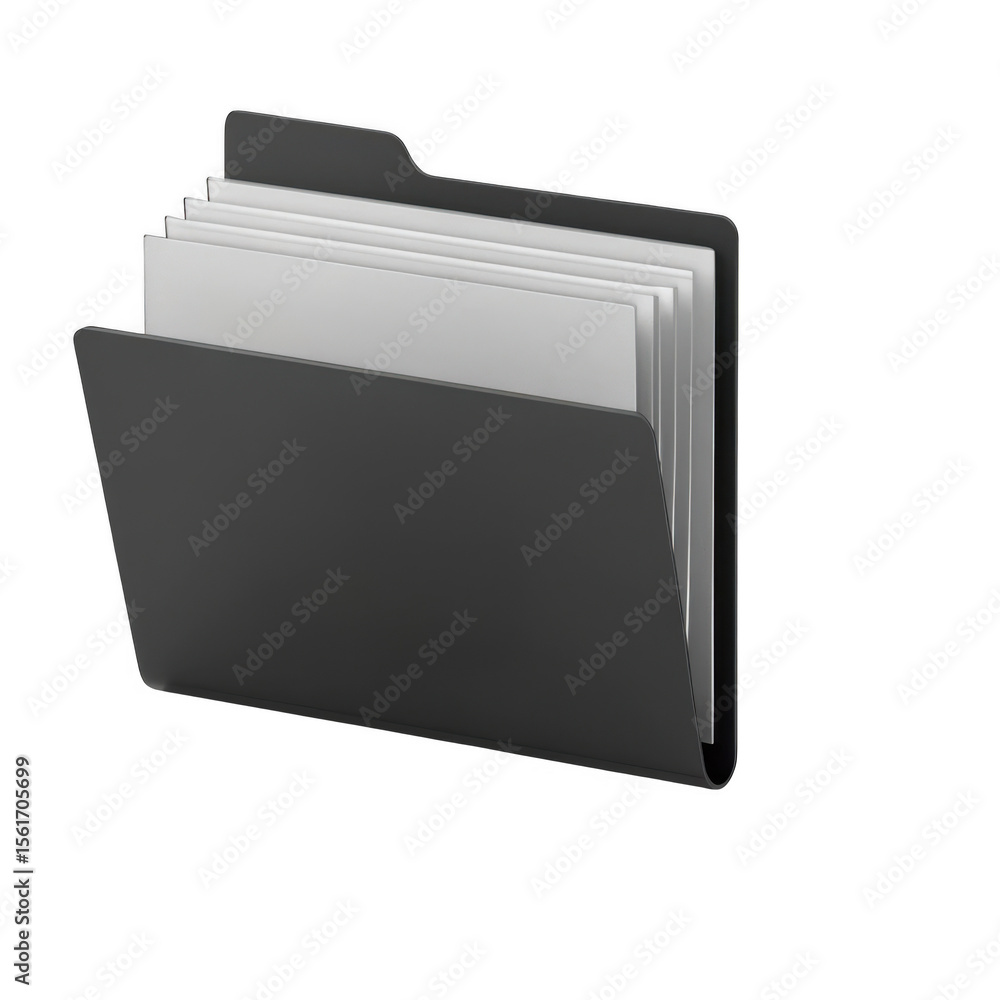 Poster 3d open file folder with documents isolated on transparent background