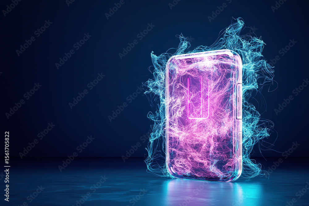 Aufkleber futuristic holographic portable charger emits vibrant neon energy, creating dynamic and captivating 