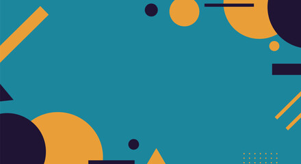 Abstract Geometric Background with Circles Triangles and Rectangles in Teal Gold and Navy