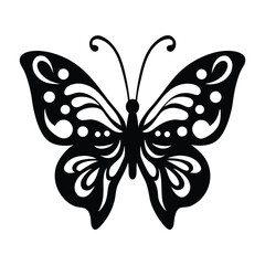 Stylish black butterfly silhouette with ornate wing patterns, perfect for home decor, tattoos, or fashion designs. Elegant vector art for creative projects