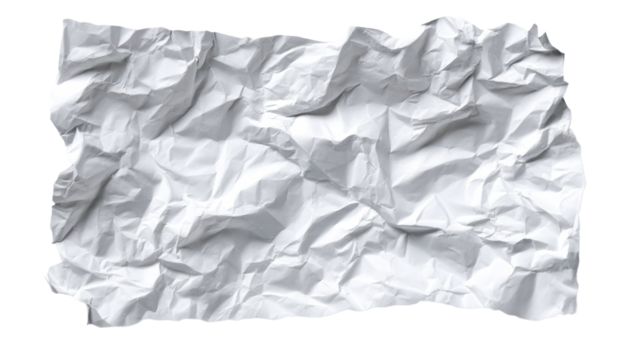 Crumpled white paper texture, rough surface material, cut out transparent