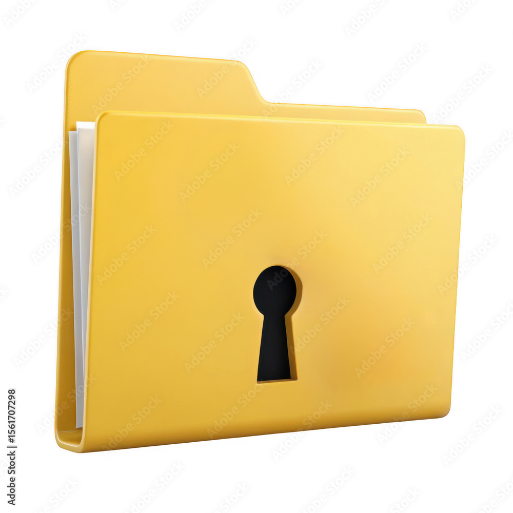 Poster 3d secure folder with keyhole isolated on transparent background