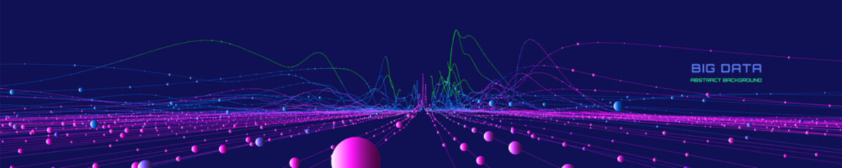 Abstract analytical background with lines chart analyze spheres data in cyberspace. Big data. Quantum cryptography concept.  Banner for business, science and technology. Data chart