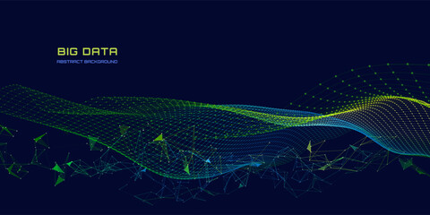 Abstract technology background with wavy color grid in dark. Analytics data algorithms. Big Data Computing concept.  Banner for business, science and technology.