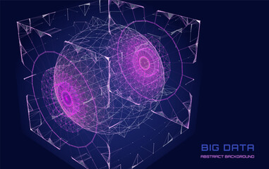 Abstract background digital virtual data sphere in algorithm box . Futuristic big data analysis visualization. Cryptocurrency, AI data concept. Vector Illustration.