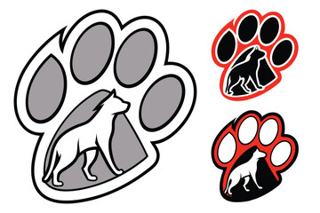 Collection of stylized paw print icons for various animal and pet related designs