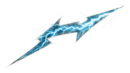 Lightning bolt with bright blue electricity illustration, cut out transparent