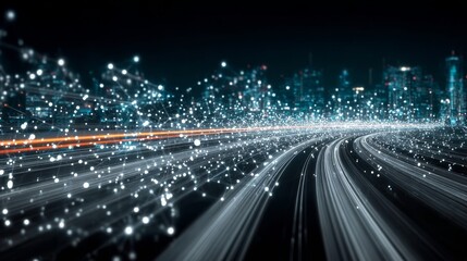 Fototapeta premium Futuristic Digital Highway with Blurred Lights and Fast Motion Illustrating Modern Infrastructure