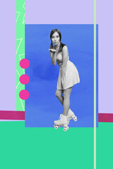 Banner image poster art collage of happy girl guy dance weekend party chill entertainment success...