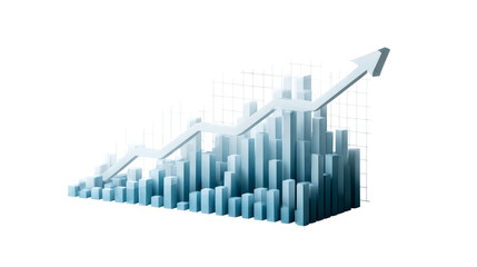 Growth graph with upward arrow, business chart, cut out transparent