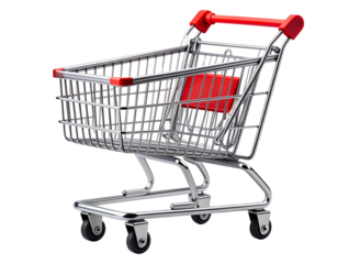 Empty Steel Shopping Cart Front View Isolated on White Background PNG