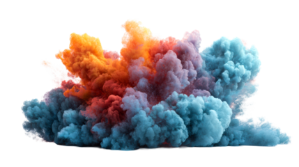 Colorful cloud explosion with vibrant powder effect, cut out transparent