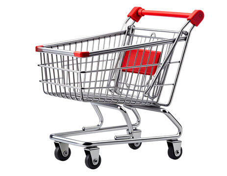 Empty Steel Shopping Cart Front View Isolated on White Background PNG