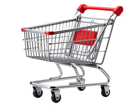 Empty Steel Shopping Cart Front View Isolated on White Background PNG