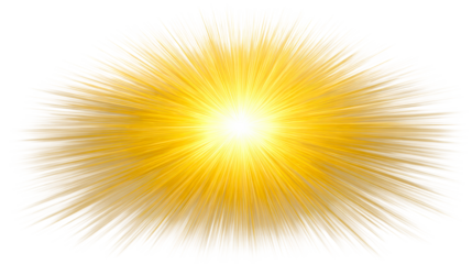 Golden light burst emanating, radial rays on black, cut out transparent