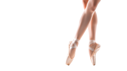 Dancer legs en pointe in ballet shoes, pose, technique, cut out transparent