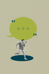 Vertical 3d poster art collage of happy girl guy stand bubble communication chatterbox speech...