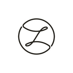 A fluid, continuous line art logo depicting a stylized lowercase "z" or abstract loop contained within a simple circular outline