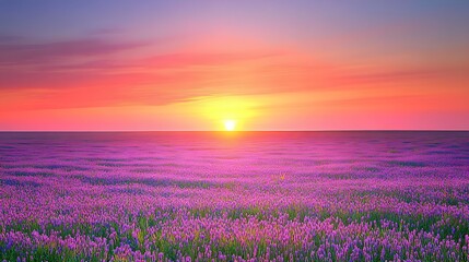 Obraz premium Vibrant Lavender Field at Sunset Sunrise Landscape