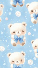Cute Bear Pattern on Soft Blue Background