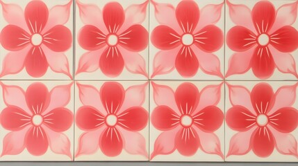Pink and Red Floral Tile Pattern Background, Vintage Style Ceramic Tiles