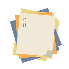 Paper note with clip set in flat style. Note paper pieces vector illustration on white background. Sheets of note papers sign business concept. 
