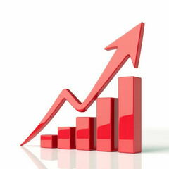 3D Red Arrow and Bar Chart Representing Business Growth on Glossy White Background