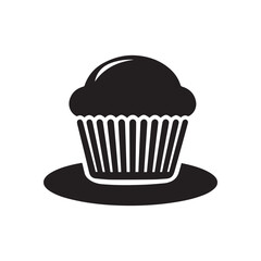 Chocolate muffin cupcake icon vector silhouette dessert on white background illustration
