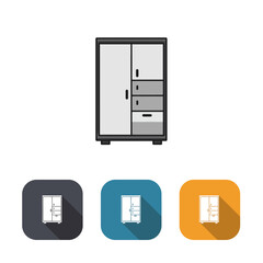 Office cabinet icon in flat style. Furniture storage vector illustration on white background. Drawer sign business concept. 