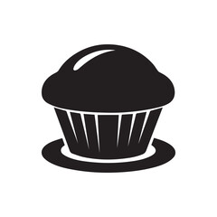 Chocolate muffin  icon vector silhouette isolated on white background with icing and cream dessert cupcake bakery snack tasty treat