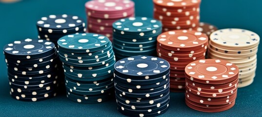 Vibrant Display of Casino Chips in Various Colors for Exciting Game Nights and Tournaments