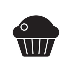 Chocolate muffin cupcake  icon vector silhouette with chocolate icing isolated on white background