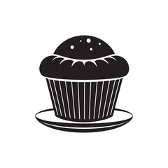 Chocolate cupcake muffin  icon vector silhouette with frosting  illustration on white background