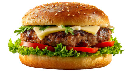 Mouthwatering Hamburger with Cheese and Vegetables, cut out transparent
