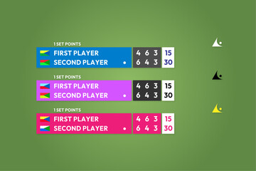 tennis banner vector score banner template for match broadcast on green background